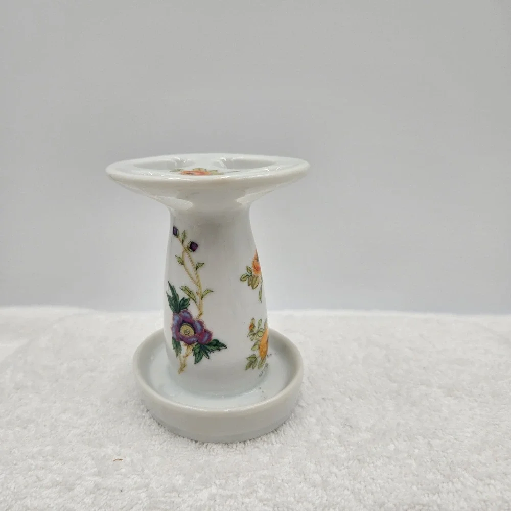 Takahashi Vintage Toothbrush Holder Japan White With Bright Multicolored Flowers
